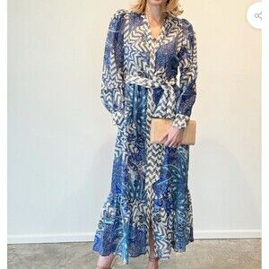 Marie Oliver Max Dress Hannon Anise Breeze Women Size 2 XS Blue Retro Artsy Boho